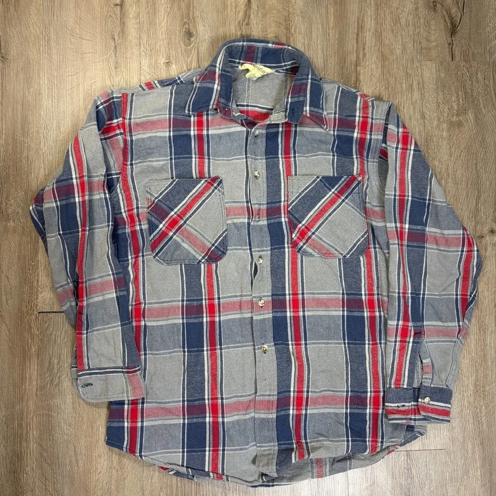 VTG St. John's Bay Twill Flannel Button Up Mens Large T USA Heavyweight Cotton